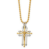 Chisel Stainless Steel Polished Yellow IP-plated Crucifix Pendant on a 24 inch Ball Chain Necklace